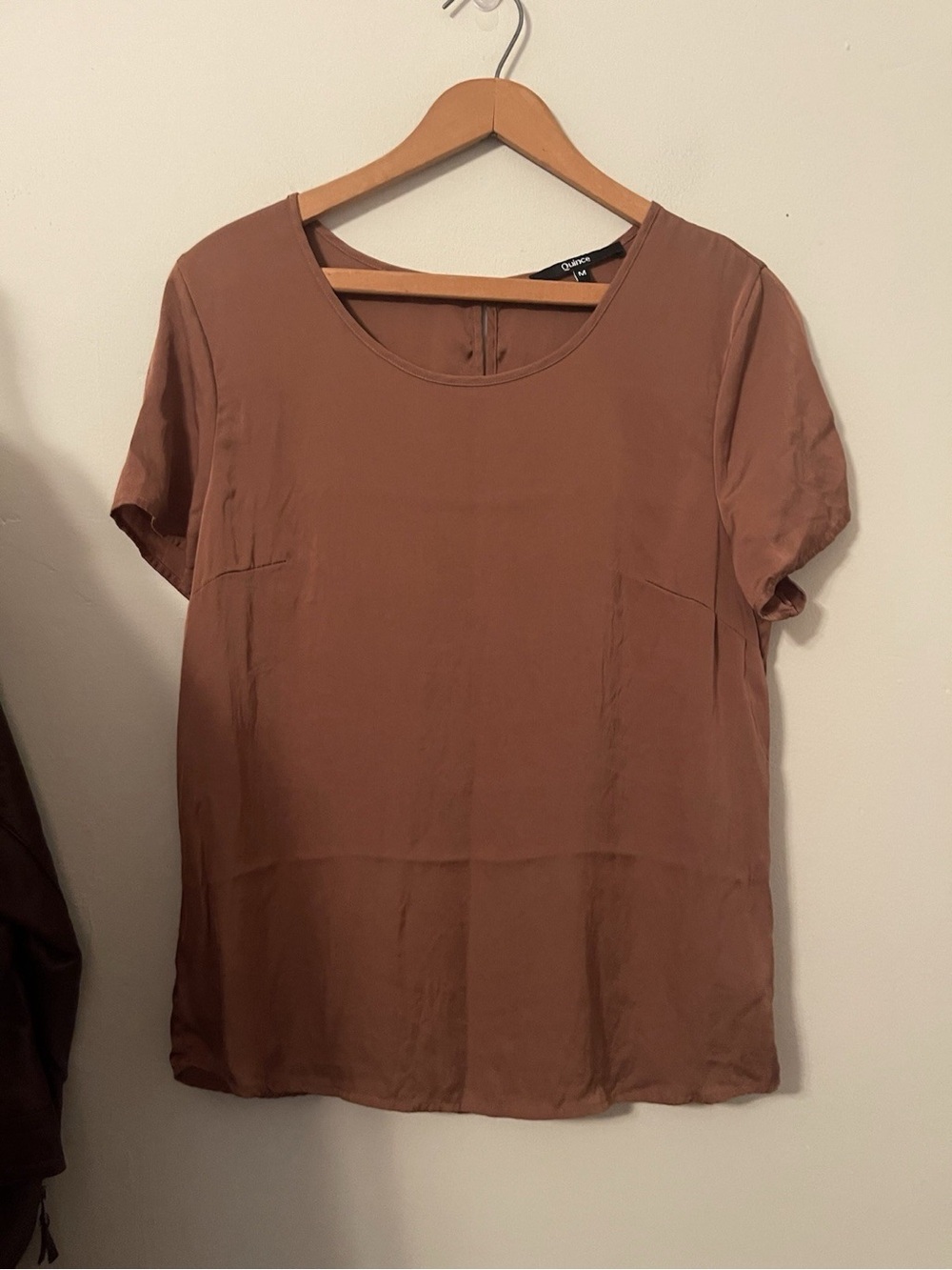 Quince Washable Stretch Silk Tee Shirt Top Copper Brown